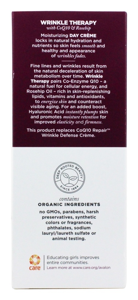 CoQ10 Reparação Rugas Defesa Face Creme - 1.75 fl. oz. Terapia para rugas com CoQ10 e creme de dia de rosa mosqueta Avalon Organics - Imagem 3