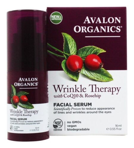 Terapia de rugas CoQ10 & Rosa Mosqueta - 0.55 fl. oz. (Anteriormente, Renovação celular Cuidados com a pele com enzimas de defesa contra rugas) Avalon Organics