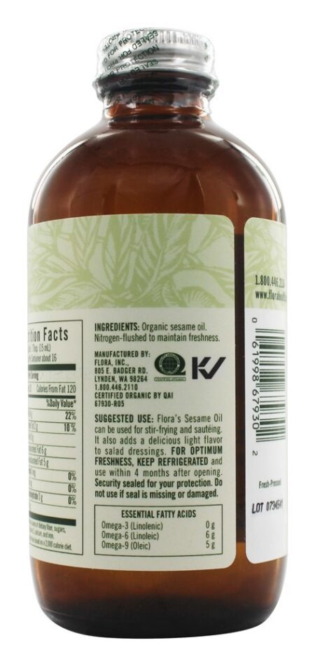 Óleo Orgânico Certificado de Sésamo - 8.5 fl. oz. Flora - Image 3