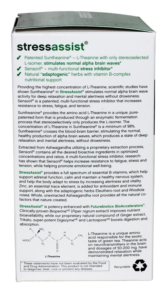 StressAssist Complexo de L-Teanina Para o Estresse - Cápsulas vegetarianas 60 Futurebiotics - Imagem 5