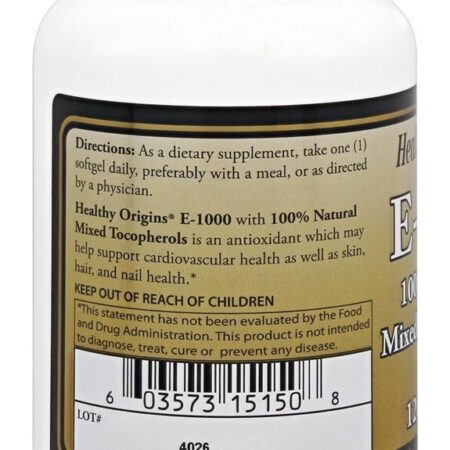 Vitamina E 1000 UI - 120 Softgels Healthy Origins - Imagem 3