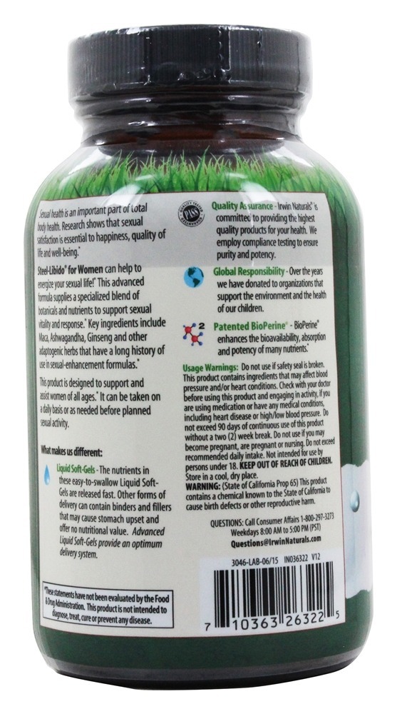 Libido de Aço para Mulheres - 75 Softgels Irwin Naturals - Imagem 3