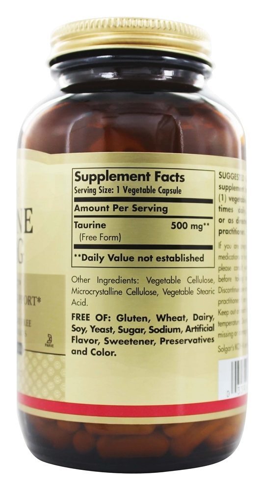 Taurina 500 mg. - Cápsulas vegetarianas 250 Solgar - Imagem 2