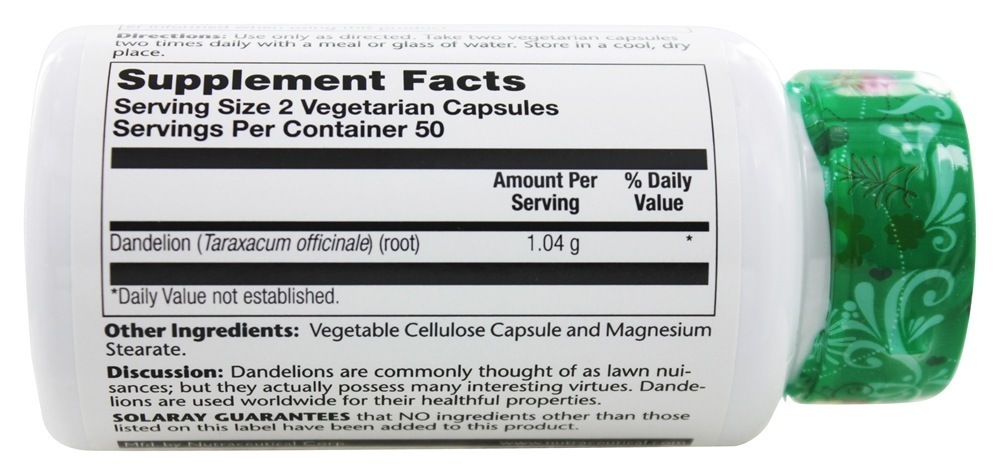Raiz Dente-de-Leão 520 mg. - Cápsulas 100 Solaray - Imagem 3