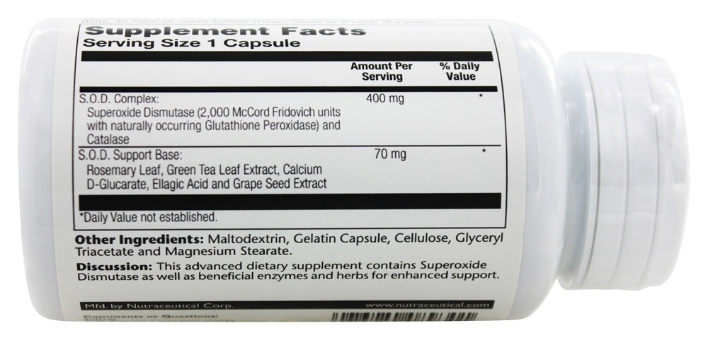 SOD 2000 Plus com revestimento entérico com base de suporte antioxidante - Cápsulas 100 Solaray - Imagem 3