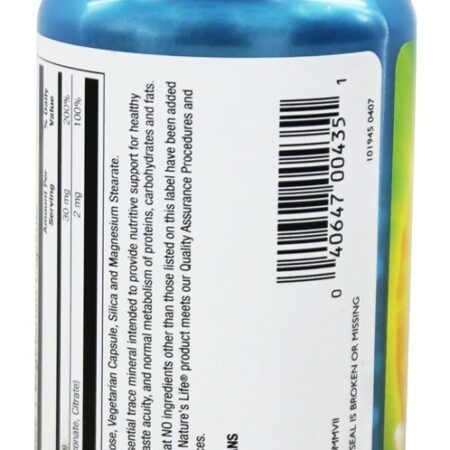 Zinco 30 mg. - Cápsulas vegetarianas 100 Nature's Life - Imagem 3