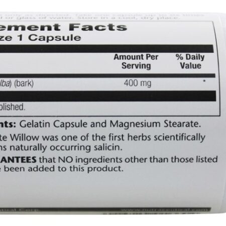 Casca de Salgueiro Branco 400 mg. - Cápsulas 100 Solaray - Imagem 3