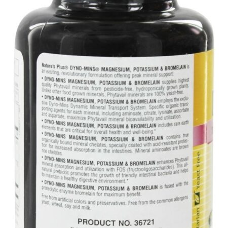 Dyno-Mins, Magnésio Potássio & Bromelaína - 90 Tablets Natures Plus - Imagem 3