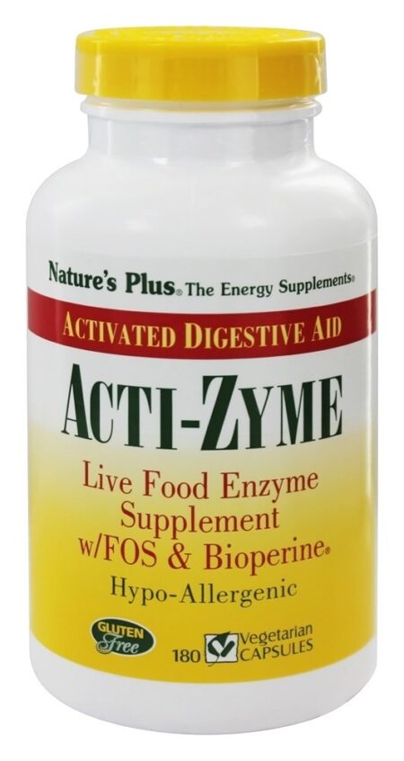 Acti-Zyme com enzimas alimentares ao vivo FOS e Bioperine - Cápsulas 180 Natures Plus