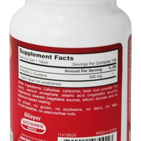NAC Sustain 600 mg. - 100 Tablets Jarrow Formulas - Imagem 2