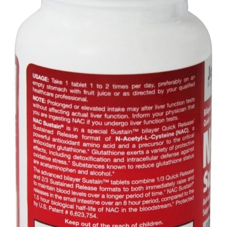 NAC Sustain 600 mg. - 100 Tablets Jarrow Formulas - Imagem 3