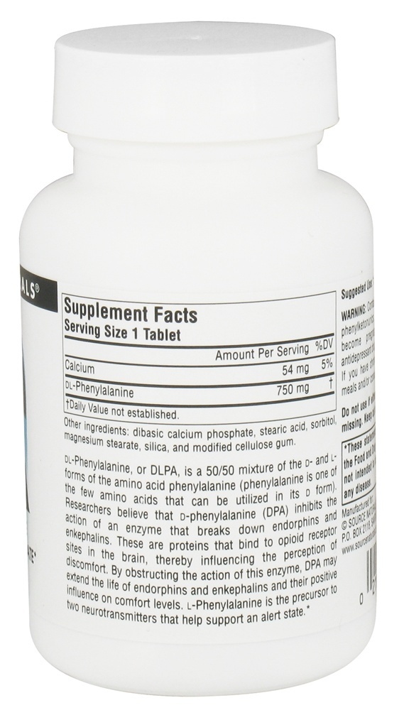 DLPA DL-Fenilalanina 750 mg. - 60 Tablets Source Naturals - Imagem 2