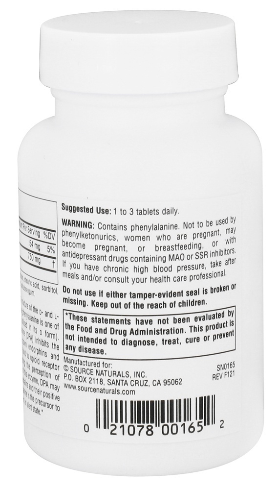 DLPA DL-Fenilalanina 750 mg. - 60 Tablets Source Naturals - Imagem 3