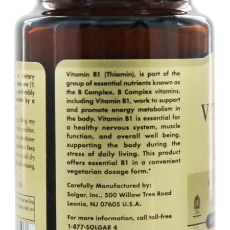 Vitamina B1 (tiamina) 100 mg. - Cápsulas vegetarianas 100 Solgar - Imagem 4