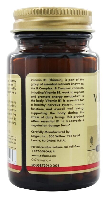 Vitamina B1 (tiamina) 100 mg. - Cápsulas vegetarianas 100 Solgar - Image 4