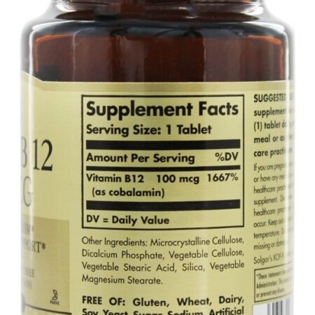 Vitamina B12 100 mcg. - 100 Tablets Solgar - Imagem 2