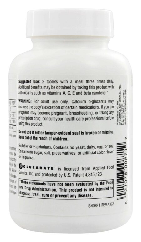 Cálcio-D-Glucarato Desintoxicante Celular 500 mg. - 120 Tablets Source Naturals - Image 3