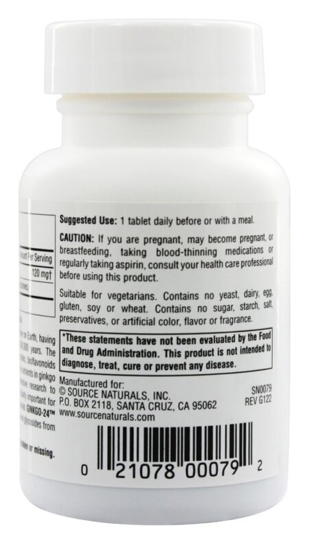 Ginkgo-24 Ginkgo Biloba Extrair 120 mg. - 60 Tablets Source Naturals - Image 3