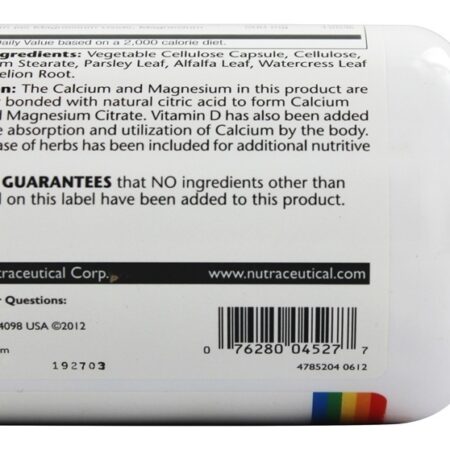Citrato Cal-Mag Com 400 Vitamina D I 2 : 1 Ratio - Cápsulas vegetarianas 180 Solaray - Imagem 4