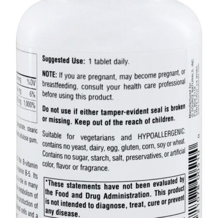 Ácido Pantotênico Vitamina B5 100 mg. - 250 Tablets Source Naturals - Imagem 3