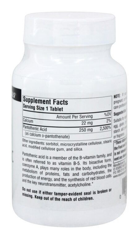 Ácido Pantotênico Vitamina B5 250 mg. - 100 Tablets Source Naturals - Image 2