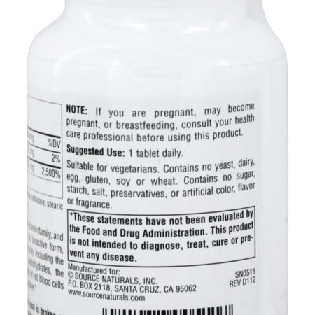Ácido Pantotênico Vitamina B5 250 mg. - 100 Tablets Source Naturals - Imagem 3