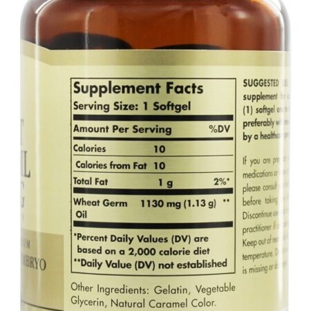 Óleo de Germe de Trigo Prensado a Frio 1130 mg. - 100 Softgels Solgar - Imagem 2