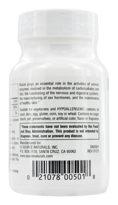 Niacina Vitamina B3 100 mg. - 100 Tablets Source Naturals - Image 3