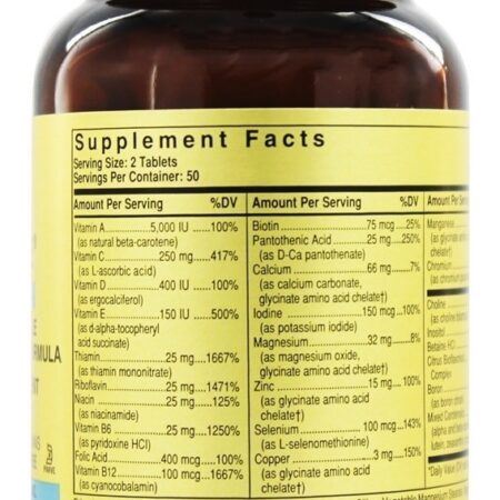 Fórmula VM-Prime Para Adultos Com +50 Anos Vitaminas & Minerais Sem Ferro - 100 Tablets Solgar - Imagem 2