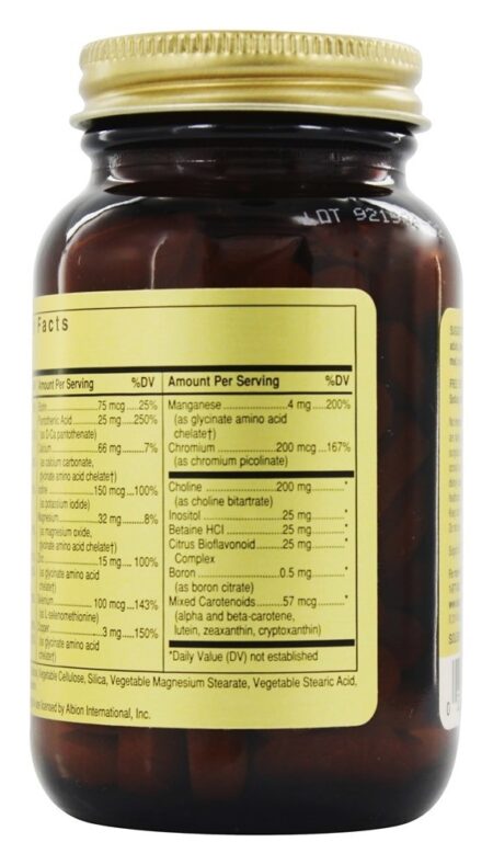 Fórmula VM-Prime Para Adultos Com +50 Anos Vitaminas & Minerais Sem Ferro - 100 Tablets Solgar - Image 3