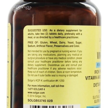 Fórmula VM-Prime Para Adultos Com +50 Anos Vitaminas & Minerais Sem Ferro - 100 Tablets Solgar - Imagem 4