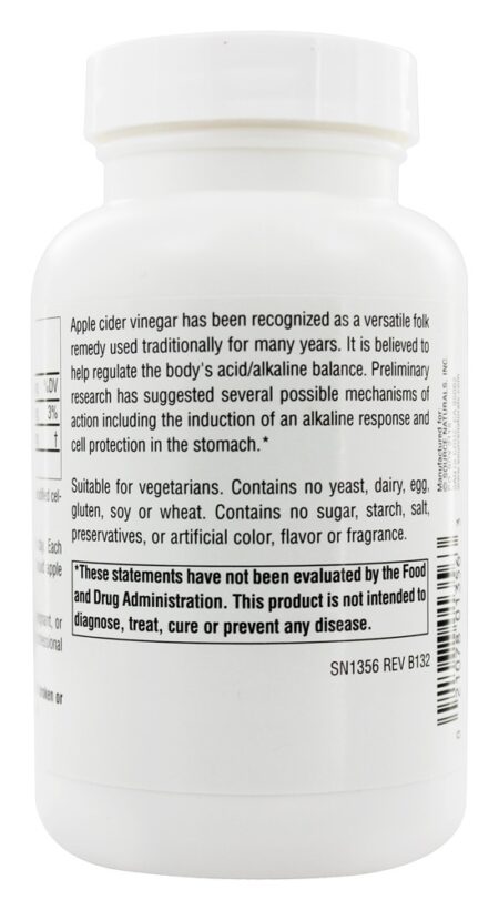 Vinagre de maçã 35 % ácido acético 500 mg. - 180 Tablets Source Naturals - Image 3