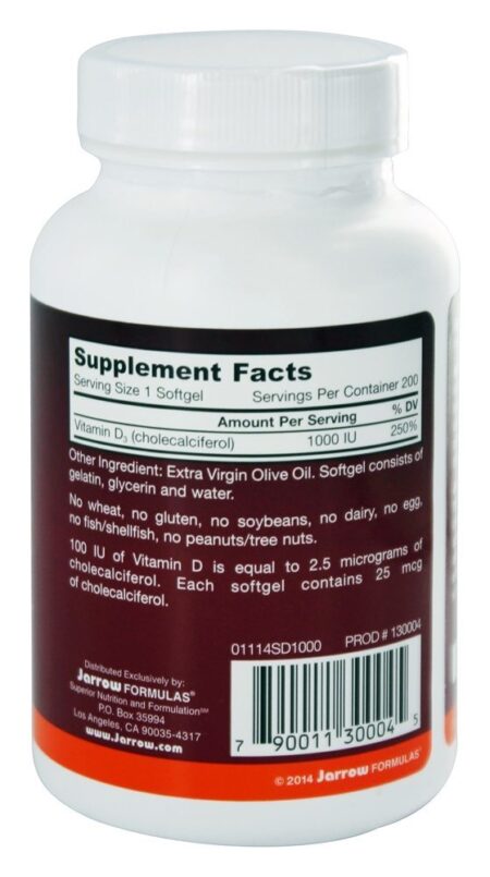 Colecalciferol Vitamina D3 1000 UI - 200 Softgels Jarrow Formulas - Image 2