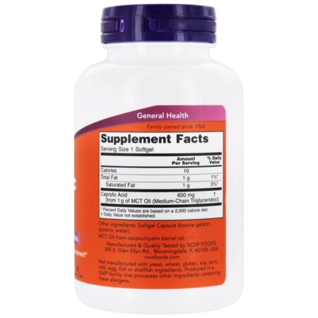 Saúde Digestiva por Ácido Caprílico 600 mg . - 100 Softgels NOW Foods - Image 2