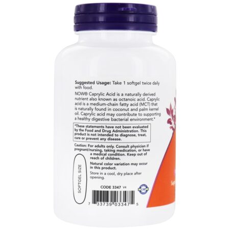 Saúde Digestiva por Ácido Caprílico 600 mg . - 100 Softgels NOW Foods - Image 3