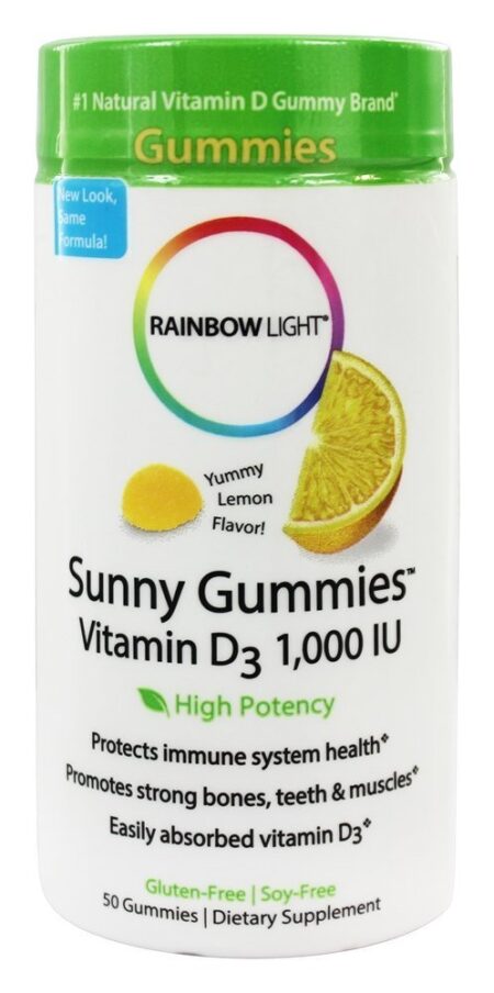 Ensolarado Gomoso Vitamina D Azedo Limão 1000 IU - 50 Gummies Rainbow Light