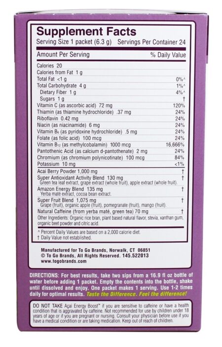 Saudável Para Ir Acai Natural Energia Impulsionar Tropical Soco - 24 Pacotes (s) To Go Brands - Image 2