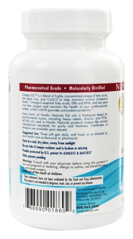 Omega LDL com Vermelho Levedura Arroz e Coq10 1000 mg. - 60 Softgels Nordic Naturals - Image 3