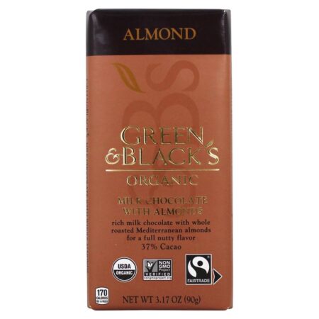 Barra de Chocolate ao Leite 37 % Cacau com Amêndoas - 3.17 oz. Green & Black's Organic