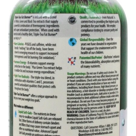 Queimador de gordura de chá triplo - 75 Softgels Irwin Naturals - Imagem 3