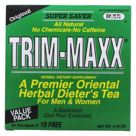 Trim-Maxx Herbal Dieter Chá para Homens e Mulheres Original - 70 Saquinhos de Chá Body Breakthrough