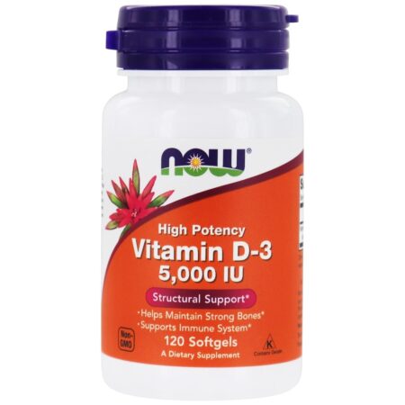 Vitamina D3 Potência Máxima 5000 UI - 120 Softgels NOW Foods