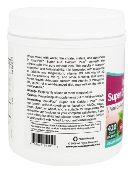 Ionic-Fizz Super D-K Cálcio Plus Sabor Limonada de Framboesa - 14.82 oz. Pure Essence Labs - Image 4