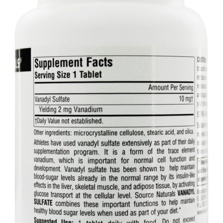 Sulfato de Vanádio Actives Glucose Transportes 10 mg. - 100 Tablets Source Naturals - Imagem 2