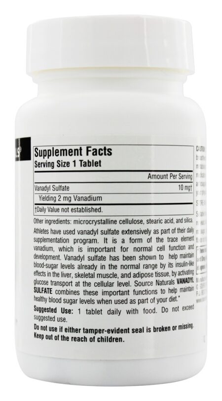 Sulfato de Vanádio Actives Glucose Transportes 10 mg. - 100 Tablets Source Naturals - Image 2