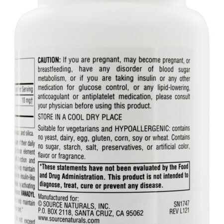 Sulfato de Vanádio Actives Glucose Transportes 10 mg. - 100 Tablets Source Naturals - Imagem 3