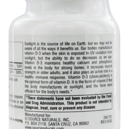 Vitamina D3 1000 UI - 100 Tablets Source Naturals - Imagem 3