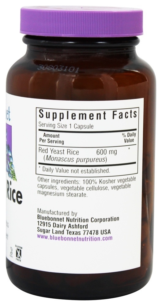 Arroz de fermento vermelho 600 mg. - Cápsulas vegetarianas 120 Bluebonnet Nutrition - Imagem 2