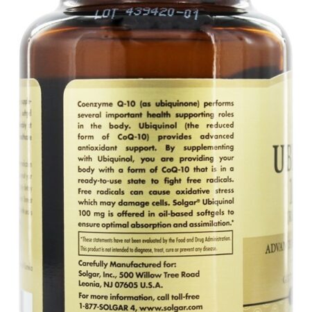 Co-10 de Ubiquinol Reduzido 100 mg. - 50 Softgels Solgar - Imagem 4