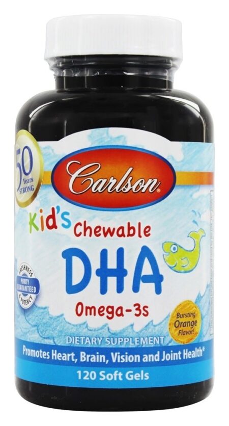 Sabor mastigável de Carlson Kid DHA estourando laranja - 120 Softgels Carlson Labs